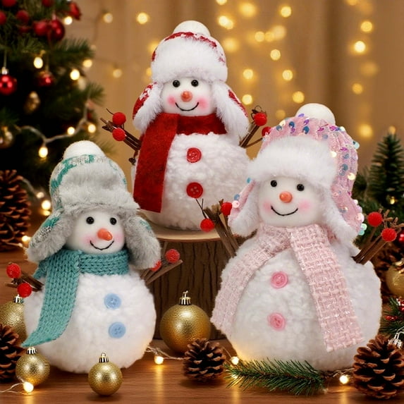 Ayieyill 3pcs Christmas Snowman Plush, Snowman Gnome for Winter Christmas, Tabletop Christmas Decorations Indoor