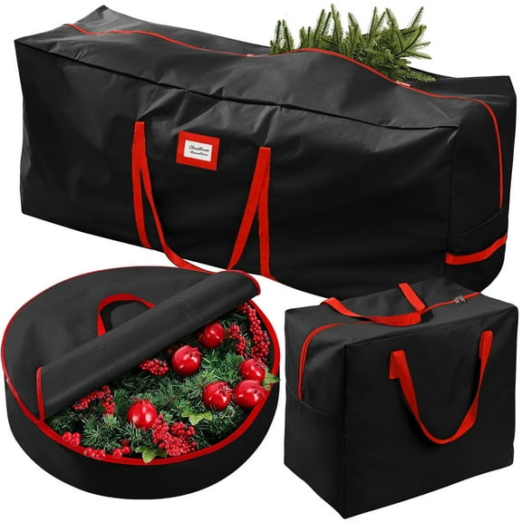 Ayieyill 3Pcs Christmas Tree Storage Bag, Christmas Tree Bag for 9 FT Artificial Trees, Durable Waterproof with Reinforced Carrying Handles (9 FT, Black)