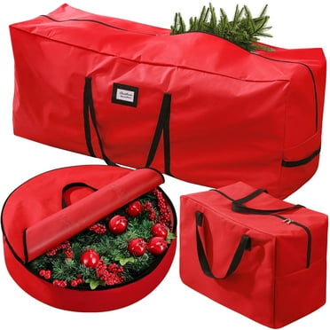 Ayieyill 3Pcs Christmas Tree Storage Bag, Christmas Tree Bag for 9 FT Artificial Trees, Durable Waterproof with Reinforced Carrying Handles (9 FT, Red)