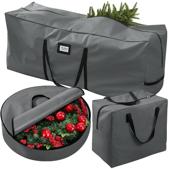 Ayieyill 3Pcs Christmas Tree Storage Bag, Christmas Tree Bag for 7.5 FT Artificial Trees, Durable Waterproof With Reinforced Carrying Handles (Gray)