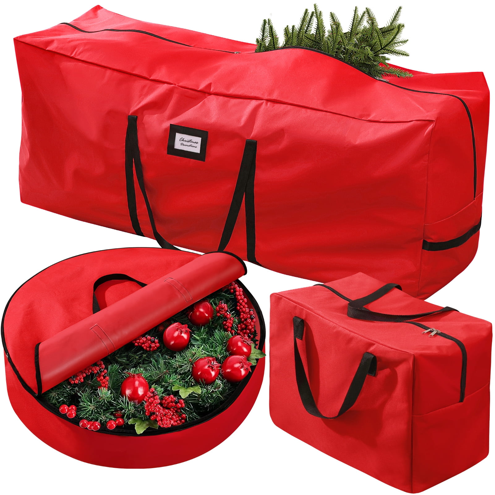 Ayieyill 3Pcs Christmas Tree Storage Bag Christmas Tree Bag for 7.5 FT Artificial Trees Durable Waterproof With Reinforced Carrying Handles Red
