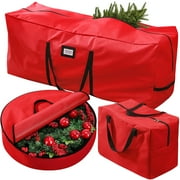 Ayieyill 3Pcs Christmas Tree Storage Bag, Christmas Tree Bag for 7.5 FT Artificial Trees, Durable Waterproof With Reinforced Carrying Handles (Red)