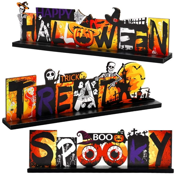 Ayieyill Halloween Wooden Table Sign - Pumpkin & Ghost Design, Indoor Party Decoration, Orange