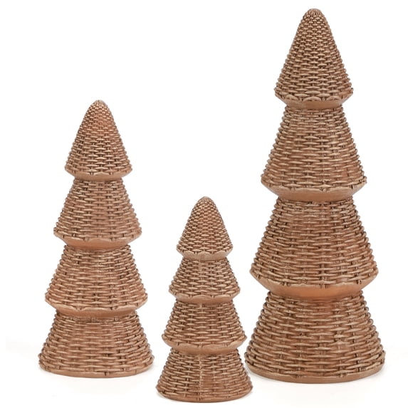 Ayieyill 3pcs Tabletop Christmas Tree Woven Resin Christmas Trees for Christmas Decor Indoor, Christmas Table Decor, Khaki