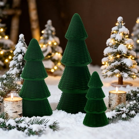 Ayieyill 3pcs Tabletop Christmas Tree Velvet Woven Resin Christmas Trees for Christmas Decor Indoor, Christmas Table Decor, Green