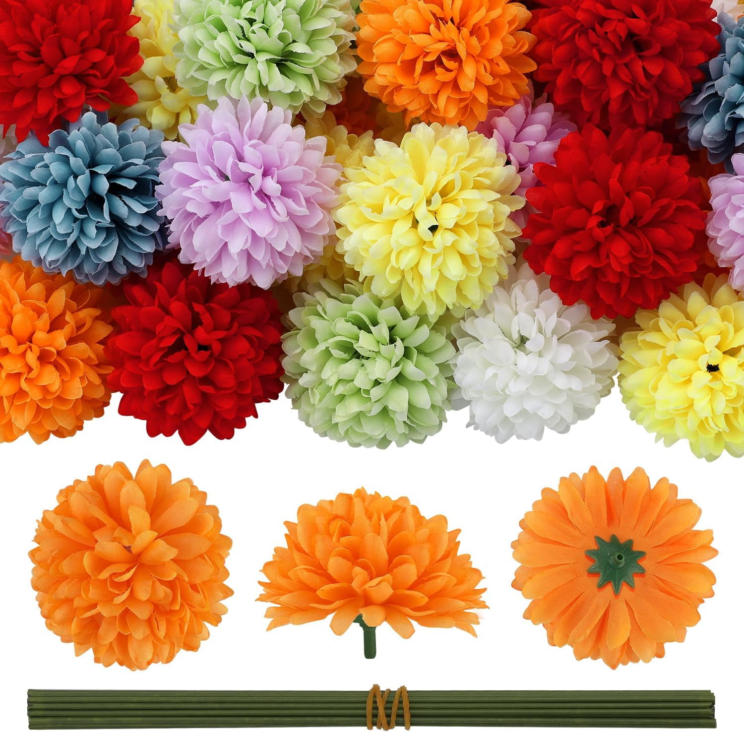 Ayieyill 40 Pcs Artificial Marigold Flower Heads for Mexican Flowers