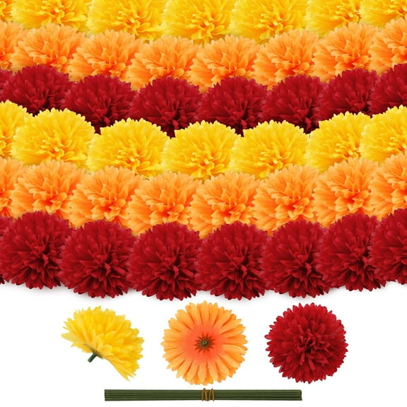 Ayieyill 40 Pcs Faux Marigold Flower Heads Halloween Day of the Dead Gift Decoration Mexican Cinco de Mayo Dia De Los Muertos Decor Wedding Party Diwali Home Decor ( Colorful )