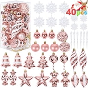 Ayieyill 40ct Christmas Ball Ornaments, Shatterproof Christmas Ornament Set, Christmas Ball with Rope for Tree (Rose Gold)