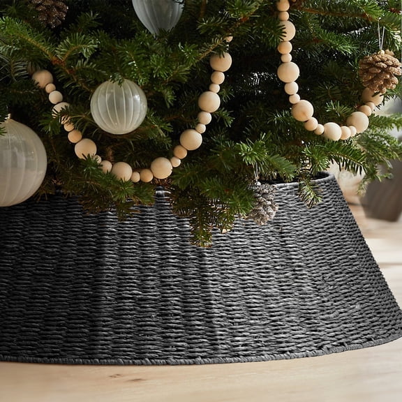 Ayieyill 42 inch Christmas Tree Collar, Christmas Tree Skirt Cover for Christmas Tree Decorations | Rattan (Black)