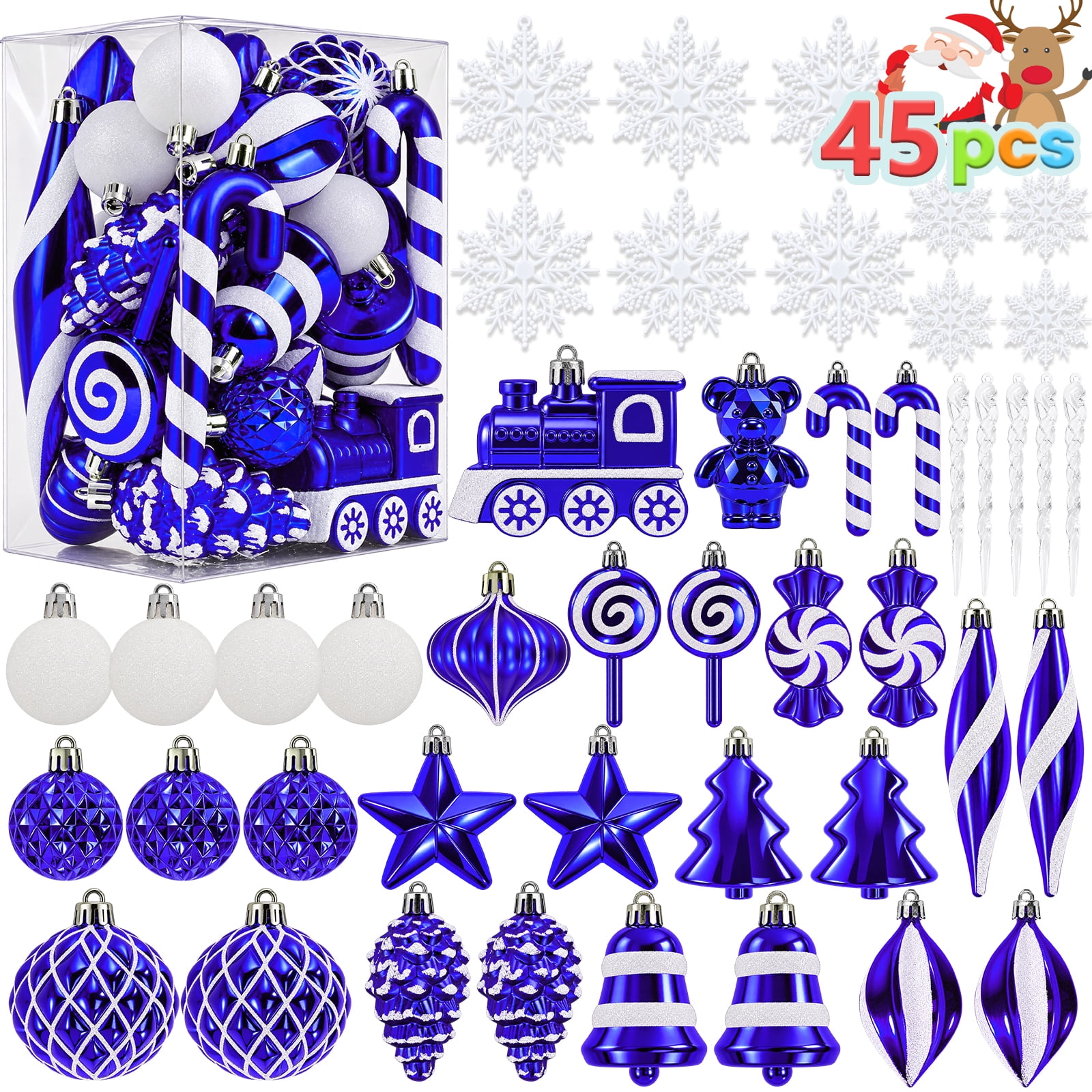 Ayieyill 45ct Christmas Tree Ornaments Sets, Plastic Christmas Balls ...
