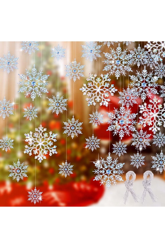 46pcs Christmas Tree Decoration Snowflake Ornaments -Glitter Christmas Snowflake Hanging Ornaments Christmas Tree Ornaments