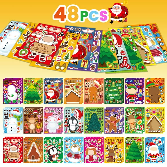 Ayieyill 48PCS Christmas Make A Face Stickers for Kids, DIY Christmas Sticker Sheets for Goodie Bag Stuffers and Party Favors