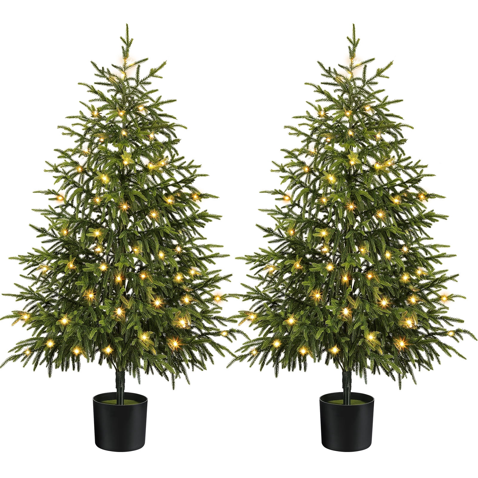 Ayieyill 4FT Norfolk Pine Christmas Tree, 2 Pack Norfolk Pine Tree with 80 LED Lights, Indoor Holiday Christmas Decorations