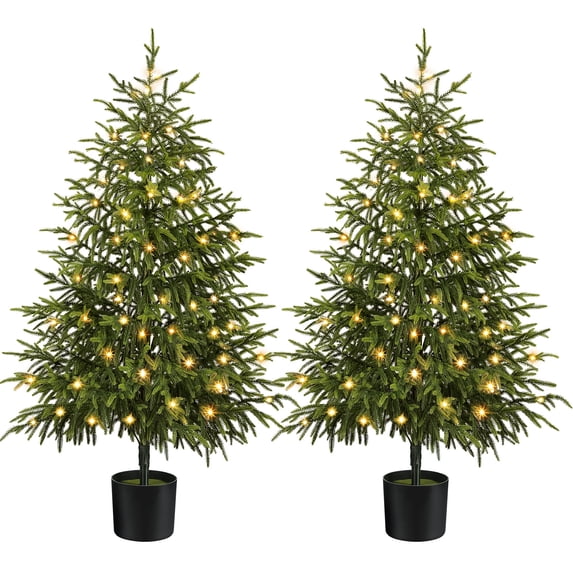 Ayieyill 4FT Norfolk Pine Christmas Tree, 2 Pack Norfolk Pine Tree with 80 LED Lights, Indoor Holiday Christmas Decorations