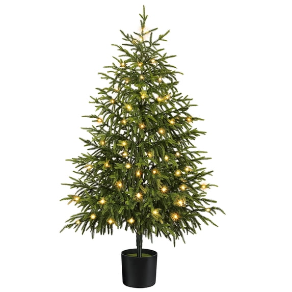 Ayieyill 4FT Norfolk Pine Christmas Tree, Artificial Norfolk Pine Tree Fake Potted Tree with 80 LED Lights, Indoor Holiday Christmas Decorations