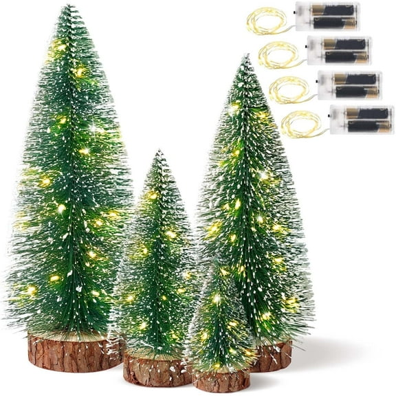 Ayieyill 4pcs Mini Christmas Tree Decorations, Small Christmas Tree Desktop Snow Miniature Pine Tree Tabletop Christmas Tree Small Pine Tree Xmas Decor