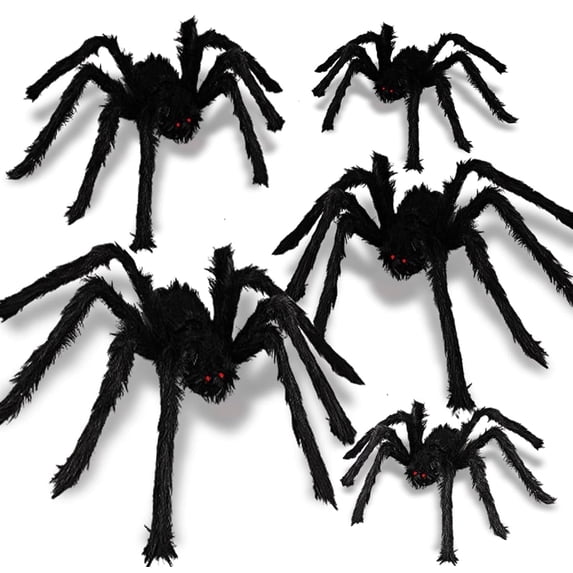 Ayieyill 5 Pcs Giant Spider Halloween Decorations Outdoor, Scary Hairy Spiders for Halloween Yard Decorations, Haunted House Props