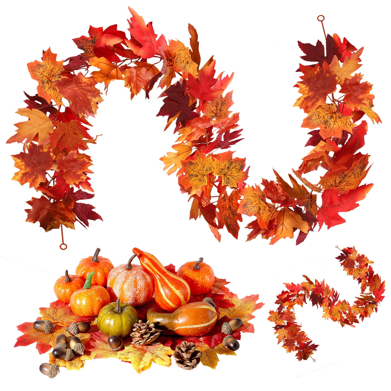 Ayieyill 50 PCS Fall Garland Maple Leaf Artificial Pumpkins and Gourds