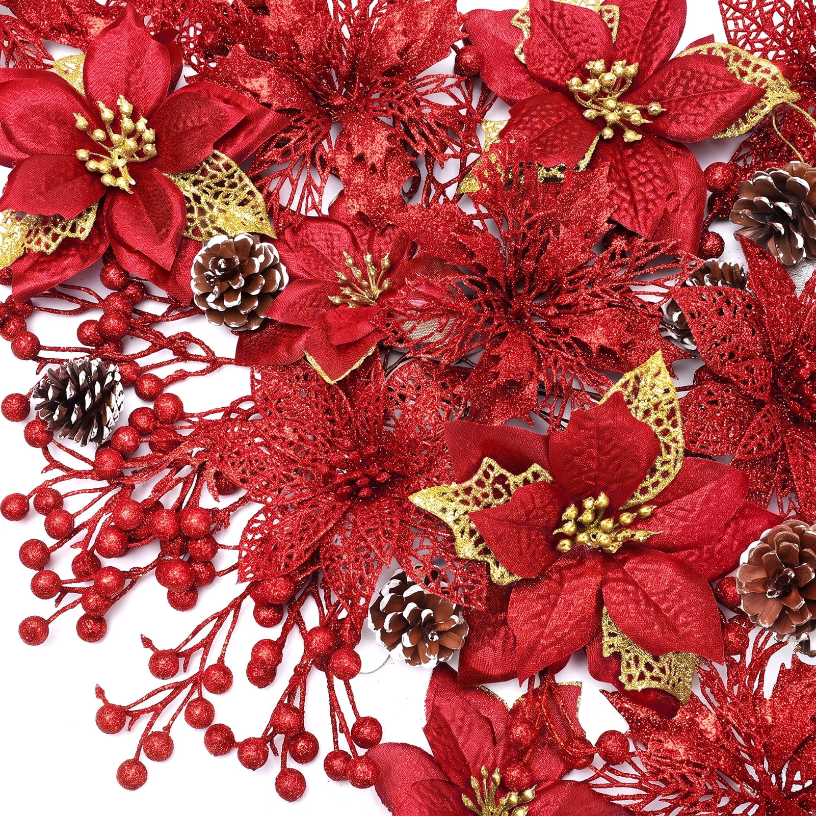 Ayieyill Christmas Decorations Set: 56 Pcs Pink Poinsettia Flowers