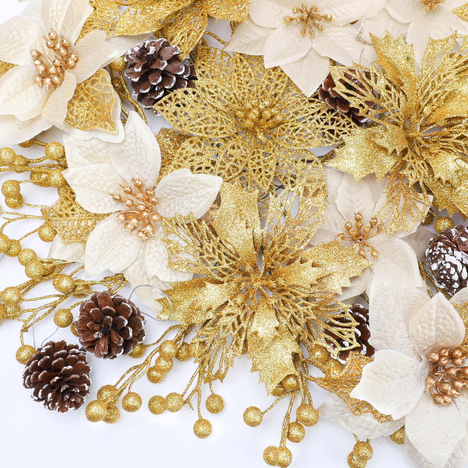 Ayieyill 56Pcs Poinsettia Christmas Flowers Decorations Christmas