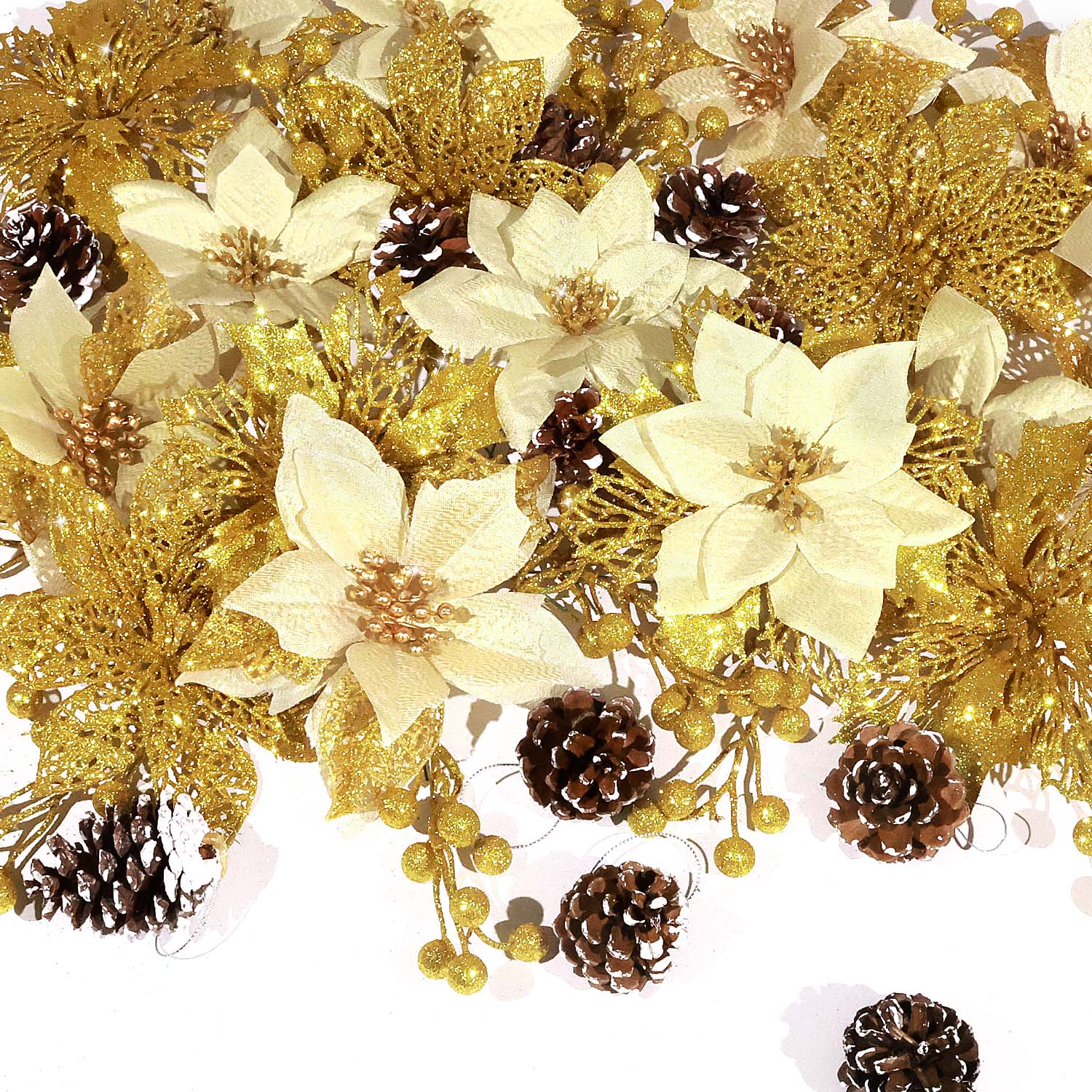 Ayieyill 56Pcs Poinsettia Christmas Flowers Decorations Christmas flower ornaments Artificial