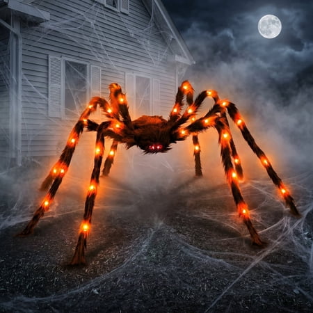 Ayieyill 5ft Giant Light-up Halloween Spider, Scary Hairy Fabric Spider for Indoor Outdoor Yard Haunted House Decor, Orange