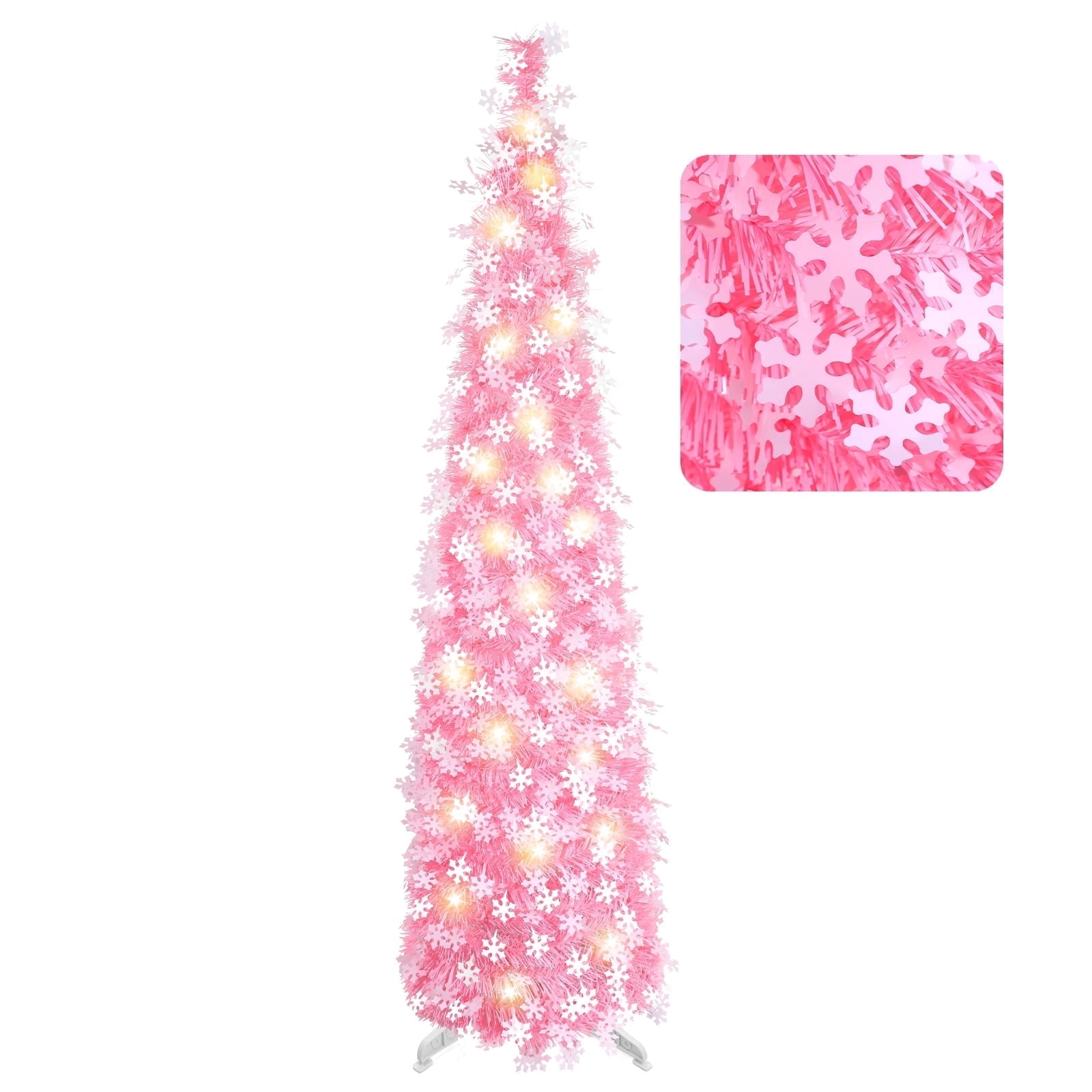 Ayieyill 5FT Pop up Christmas Tree with Lights, Pink Tinsel Christmas ...