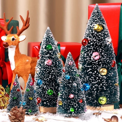 Ayieyill 5Pcs Artificial Mini Christmas Tree Mini White Christmas Tree with Colorful Beads - Small Christmas Tree Christmas Bottle Brush Trees for Christmas Decorations Indoor