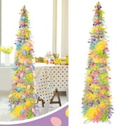 Ayieyill 5ft Easter Tree Decorations,Tinsel Easter Trees Pop up Artificial Pencil Trees, Collapsible Easter Christmas Trees for Easter Party Decorations (Eggs Not included)