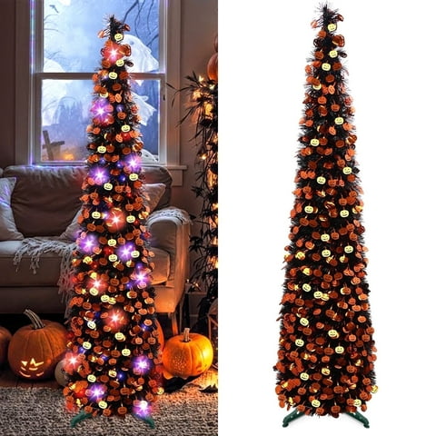 Ayieyill 5ft Halloween Tree Prelit, Pencil Pop up Tree with Light Halloween Decoration | Indoor | Black