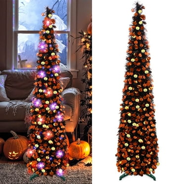 Ayieyill 5ft Halloween Tree Prelit, Pencil Pop up Tree with Light Halloween Decoration | Indoor | Black