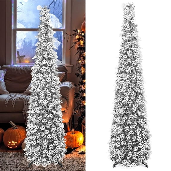 Ayieyill 5ft Halloween Tree with Ghost Faces Pop up Pencil Tree , Indoor/Outdoor Party Tree, Black
