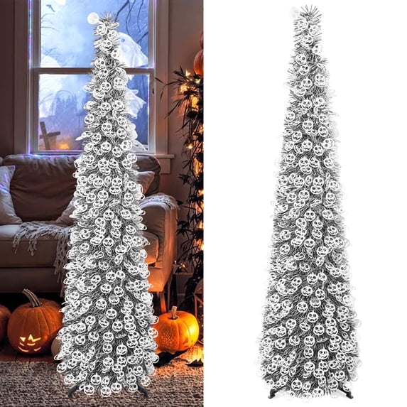 Ayieyill 5ft Halloween Tree with Ghost Faces Pop up Pencil Tree , Indoor/Outdoor Party Tree, Black