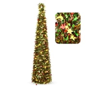Ayieyill 5ft Pop up Christmas Tree,Color Artificial Pencil Tinsel Xmas Trees for Christmas Indoor Decorations Mothers Day Decorations, Collapsible Christmas Tree Gold