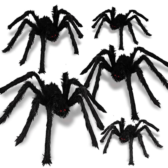 Ayieyill 5 Pcs Giant Spider Halloween Decorations Outdoor, Scary Hairy Spiders for Halloween Yard Decorations, Haunted House Props