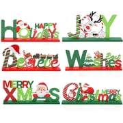 Ayieyill 6 Christmas Table Decorations Signs, Merry Wooden Christmas Table Decor Holidays Centerpiece