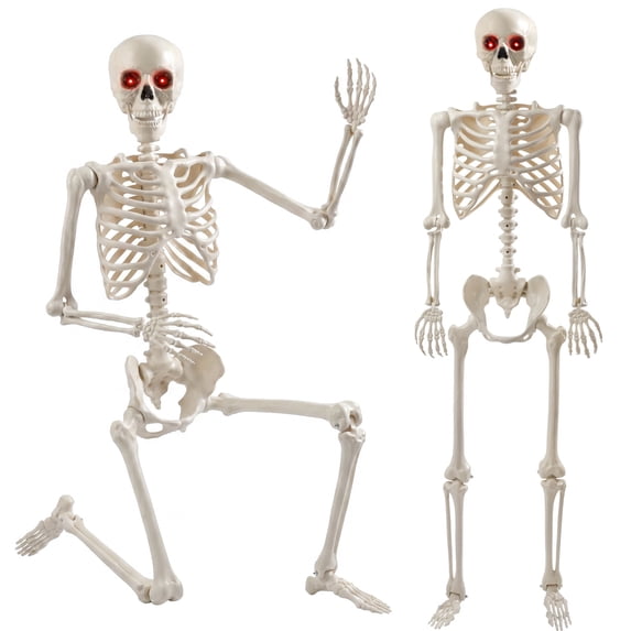 Ayieyill 5.4FT Halloween Skeleton Decorations, Posable Skeleton with Light-Up Red Eyes for Halloween Decor Outdoor Indoor