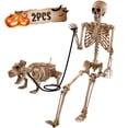 thumbnail image 1 of Ayieyill 5.4FT Skeleton and Dog Skeleton Halloween Decorations Outdoor Indoor, 2Pcs Posable Skeleton Walking Dog for Halloween Decor, 1 of 11
