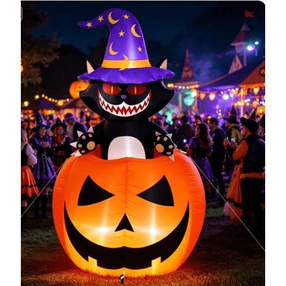 Ayieyill 6FT Halloween Inflatable Archway with Black Cat Pumpkin Design Outdoor Blow Up Yard Decoration for Lawn Garden Front Porch Halloween Party Decor