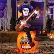 Ayieyill 6FT Halloween Inflatables Outdoor Decorations, Day of The Dead Skull with Guitar, Halloween Blow Up Yard Decor