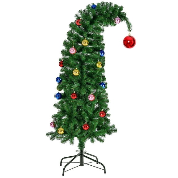 Ayieyill 6Ft Artificial Christmas Tree,  Green Whimsical Christmas Tree with Metal Stand & Ball Ornaments