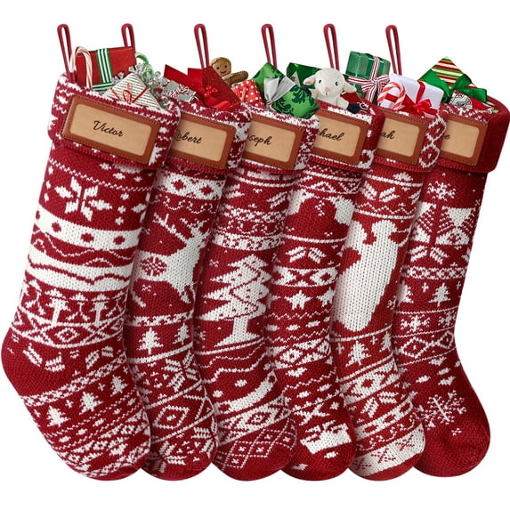 Ayieyill 6Pcs 18" Knit Christmas Stockings, Large Rustic Yarn Xmas Stockings for Christmas Family Holiday Decorations