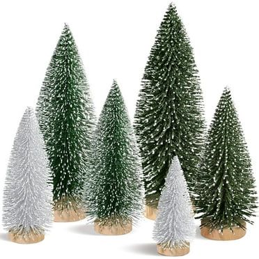 Ayieyill 6Pcs Artificial Mini Christmas Tree, Bottle Brush Christmas Trees with Wooden Base