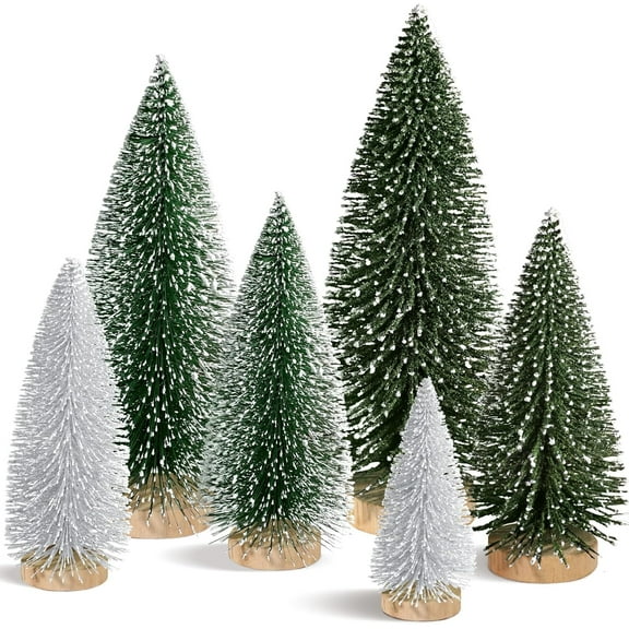 Ayieyill 6Pcs Artificial Mini Christmas Tree, Bottle Brush Christmas Trees with Wooden Base