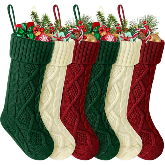 Ayieyill 6pcs Christmas Stockings Large Knitted Xmas Stockings 18 Inches Fireplace Hanging Stockings for Family Holiday Christmas Decoration