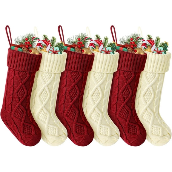 Ayieyill 6pcs Christmas Stockings Large Knitted Xmas Stockings 18 inches Fireplace Hanging Stockings for Family Holiday Christmas Decoration