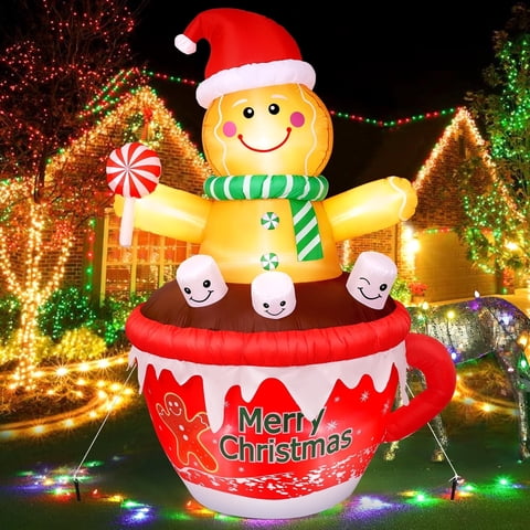 Ayieyill 7FT Inflatables Christmas Outdoor Decoration Cup Gingerbread Man with LED, Outdoor Christmas Decoration