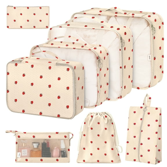 Livhil 8Pcs Packing Cubes for Luggage, Packing Cubes for Travel Luggage Packing Organizers (Beige Strawberry)