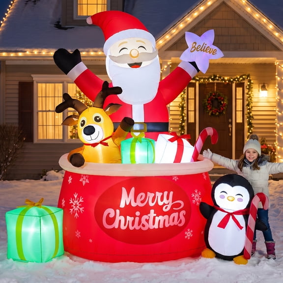 Ayieyill 8FT Christmas Inflatables Outdoor Decorations, Blow Up Yard Decoration (Santa Claus with Big Gift Bag)