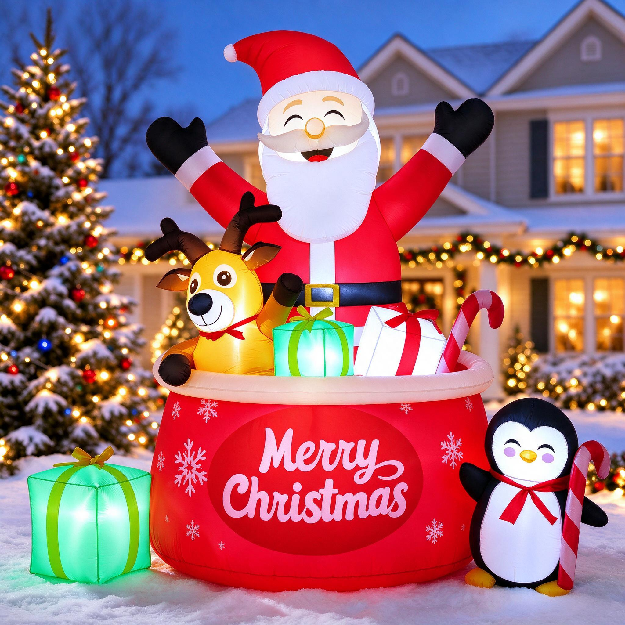 Ayieyill 8FT Christmas Inflatables Outdoor Decorations, Blow up Yard Decoration (Santa Claus with Big Gift Bag)